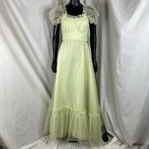 60s Lorrie Deb pastel lime green chiffon maxi dress gown prairie romantic *flaws